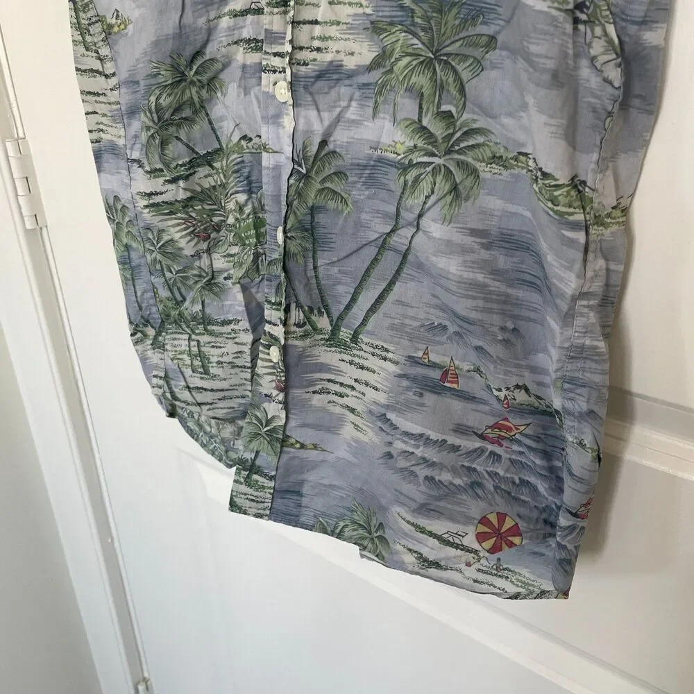 J.Crew Mens Lightweight Chambray Button Down Sz M Tropical Vacation Summer Camp